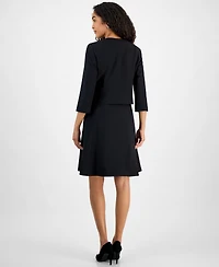 Le Suit Women's Collarless Open-Front Bolero & Scoop-Neck Sleeveless Fit Flare Dress, Regular Petite