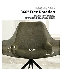 Dyhome Swivel Dining Chairs Set of 2, Mid Century Modern Room with Metal Frame, Linen Upholstered Back Side Chair
