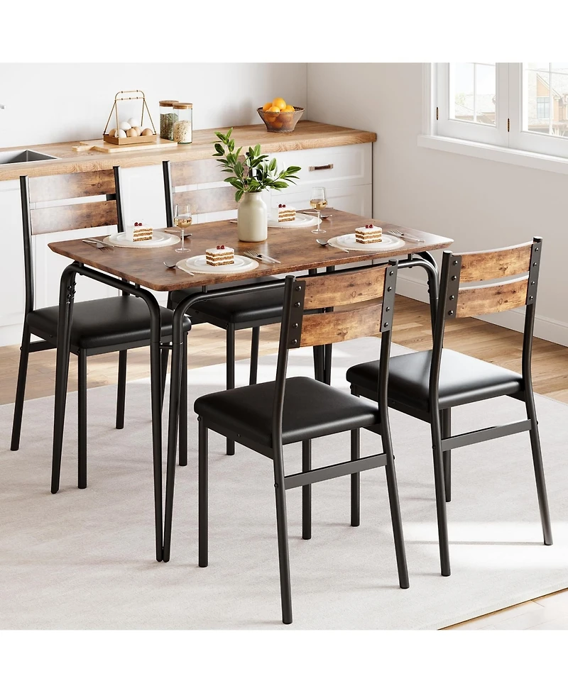 Dining Table for 4, Small Table and Chairs Set of 4, Square Dinette Set for 4, Dinner Table Set, 5 Piece Kitchen & Dining Room Sets for Small Space, A