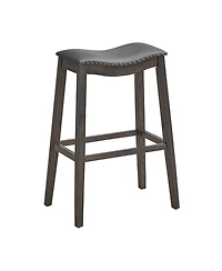 Gymax Set of 2 Saddle Bar Stools Bar Height Kitchen Chairs w/ Rubber Wood Legs