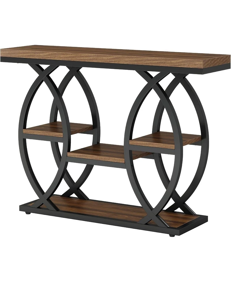 Tribesigns 39.4" Console Table, Industrial 4-Tier Sofa Table Entryway Table with Storage Shelves, Narrow Wood Accent Tables with Metal Frame for Small