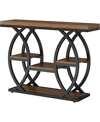 Tribesigns 39.4" Console Table, Industrial 4-Tier Sofa Table Entryway Table with Storage Shelves, Narrow Wood Accent Tables with Metal Frame for Small