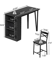 gaomon 3 Piece Bar Table and Chairs Set, Tall Kitchen Breakfast Nook with Stools/Dining Set for 3, for Kitchen Restaurant Living Room,Storage Shelves