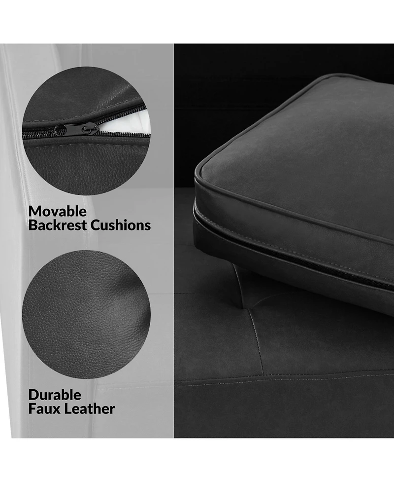 Drake Mid-century Modern Faux Leather Sofa with Movable Backrest Cushions