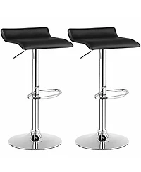 Gymax Set of Swivel Bar Stool Pu Leather Adjustable Kitchen Counter Bar Chairs Black