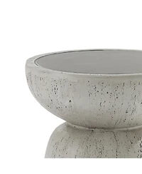 LuxenHome Rustic Off White and Gray Round 19.7-Inch Tall MgO Side Table, Indoors and Outdoors