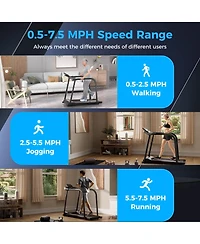 Costway 2.5 Hp Walking Treadmill with Long Handrails for Seniors Pulse Sensors Led Display