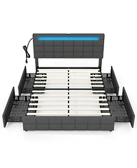 Gouun Upholstered Queen Led Bed Frame with Headboard and 4 Drawers-Queen Size
