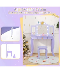 Costway Kids Vanity Set Princess Vanity Table & Chair Set with Lighted Mirror