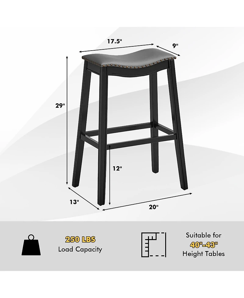 Gymax Set of 4 Saddle Bar Stools Height Kitchen Chairs w/ Rubber Wood Legs
