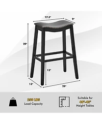 Gymax Set of 4 Saddle Bar Stools Height Kitchen Chairs w/ Rubber Wood Legs