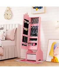 Costway Kids Vanity Set Princess Makeup Dressing Table and Chair Set with Jewelry Armoire