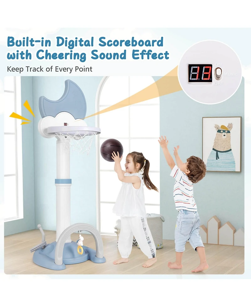 Costway 4-in-1 Toddlers Basketball Hoop with Basketball Soccer Golf and Ring Toss Game