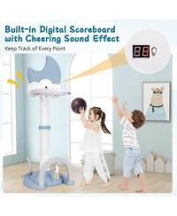 Costway 4-in-1 Toddlers Basketball Hoop with Basketball Soccer Golf and Ring Toss Game