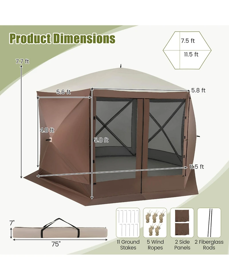 Costway 11.5 X 11.5 Ft Pop-up Gazebo Tent with Mesh Netting Walls 2 Removable Privacy Wind Cloths