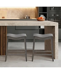 Gymax Set of 2 Saddle Bar Stools Counter Height Kitchen Chairs w/ Rubber Wood Legs