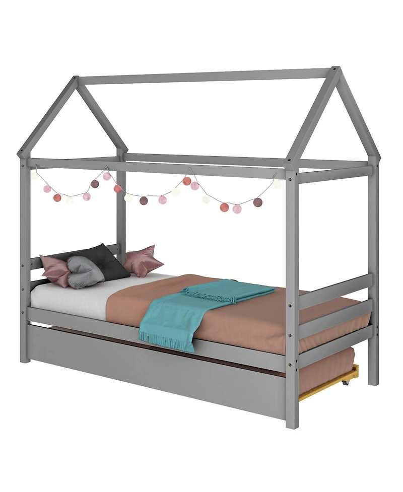 Gouun Kids Platform Bed Frame with Roof for Bedroom