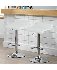 Gymax Set of 4 Swivel Bar Stool Pu Leather Adjustable Kitchen Counter Bar Chair White