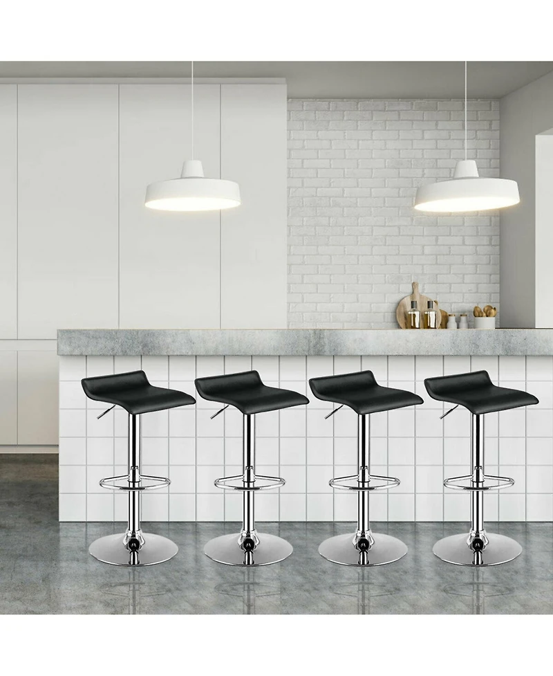 Gymax Set of 4 Swivel Bar Stool Pu Leather Adjustable Kitchen Counter Bar Chairs Black