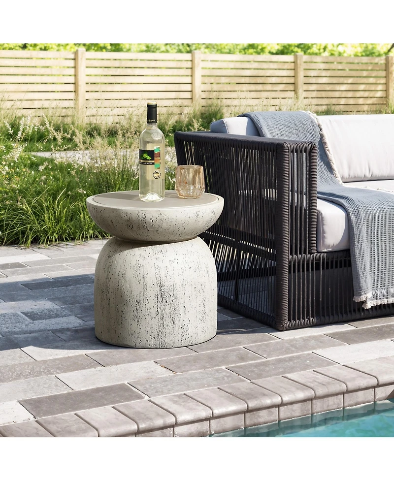 LuxenHome Rustic Off White and Gray Round 15.75-Inch Tall MgO Side Table, Indoors and Outdoors