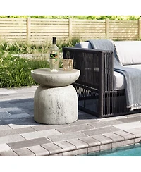 LuxenHome Rustic Off White and Gray Round 15.75-Inch Tall MgO Side Table, Indoors and Outdoors