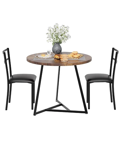 gaomon Dining Table Set for 2, Round Kitchen Table and Upholstered Chairs for 2, 3 Piece Dining Room Table Set, Kitchen Table Set for Small Space, Apa