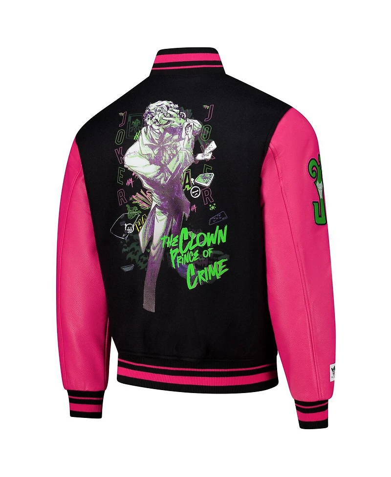 Freeze Max Men's Black/Pink Batman Joker Full-Zip Varsity Jacket