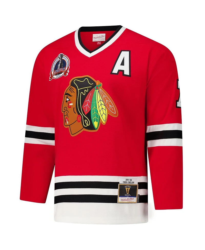 Mitchell & Ness Men's Chris Chelios Red Chicago Blackhawks 1991-92 Power Play Jersey