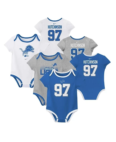 Nike Big Boys and Girls Aidan Hutchinson Detroit Lions Name Number 3-Pack Bodysuit Set