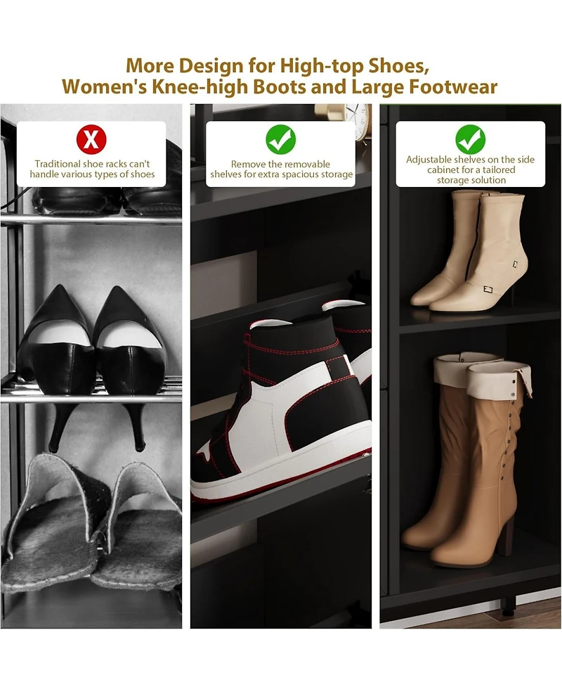 gaomon Shoe Cabinet Rattan with 3 Flip Drawers and 4-Tier Shoe Storage Cabinet, Freestanding Shoe Organizer with Adjustable Shelves for Entryway