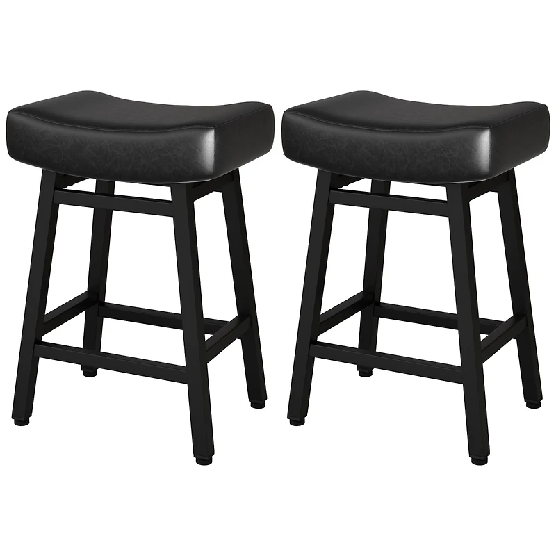 Dyhome Bar Stools Set of 2, 28 Inches Modern Counter Height with Curved Back Metal Legs, Upholstered Tall Barstools for Kitchen Island, Caf