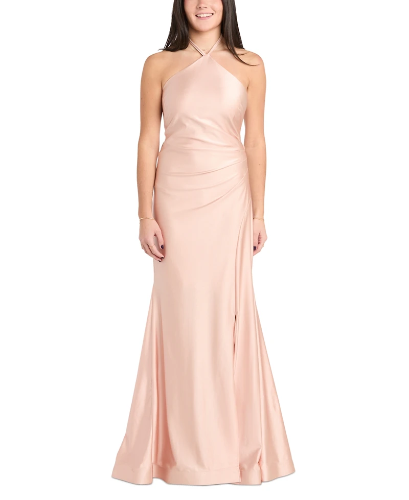 Morgan & Company Juniors' Halter Sleeveless Satin Gown