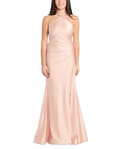 Morgan & Company Juniors' Halter Sleeveless Satin Gown