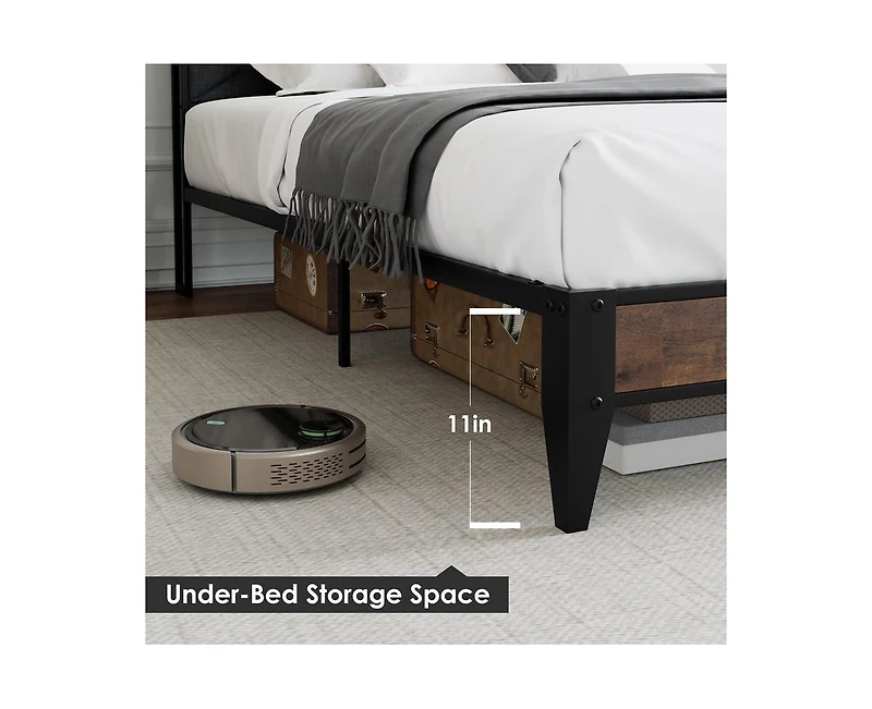 gaomon King Size Bed Frame,Upholstered Headborad with Storage and Charing Station, Tufted Design, Steel Slats Support, No Box Spring Needed, Easy Asse