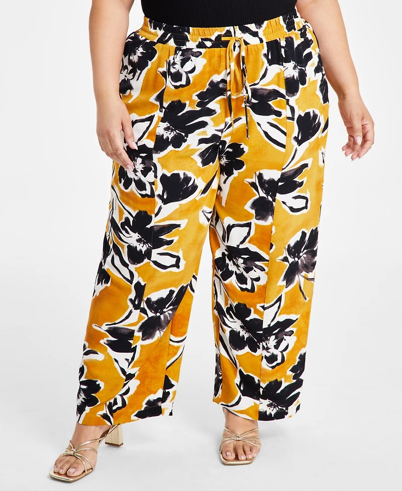 Nina Parker Plus Size Floral-Print Drawstring-Waist Pants