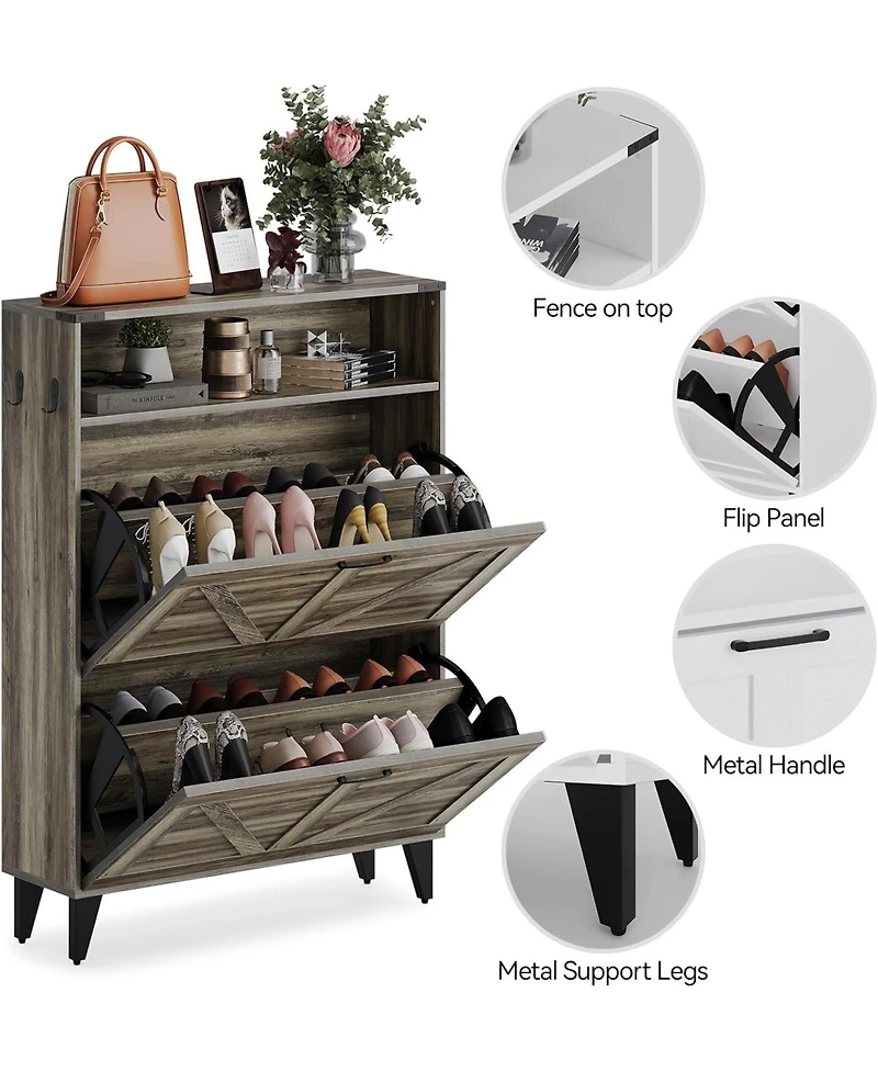 gaomon Shoe Cabinet with 2 Flip Drawers Hidden Wood Shoe Cabinet Freestanding Shoe Storage Cabinet Farmhouse Shoe Cabinet Storage Slim Shoe Cabinet fo