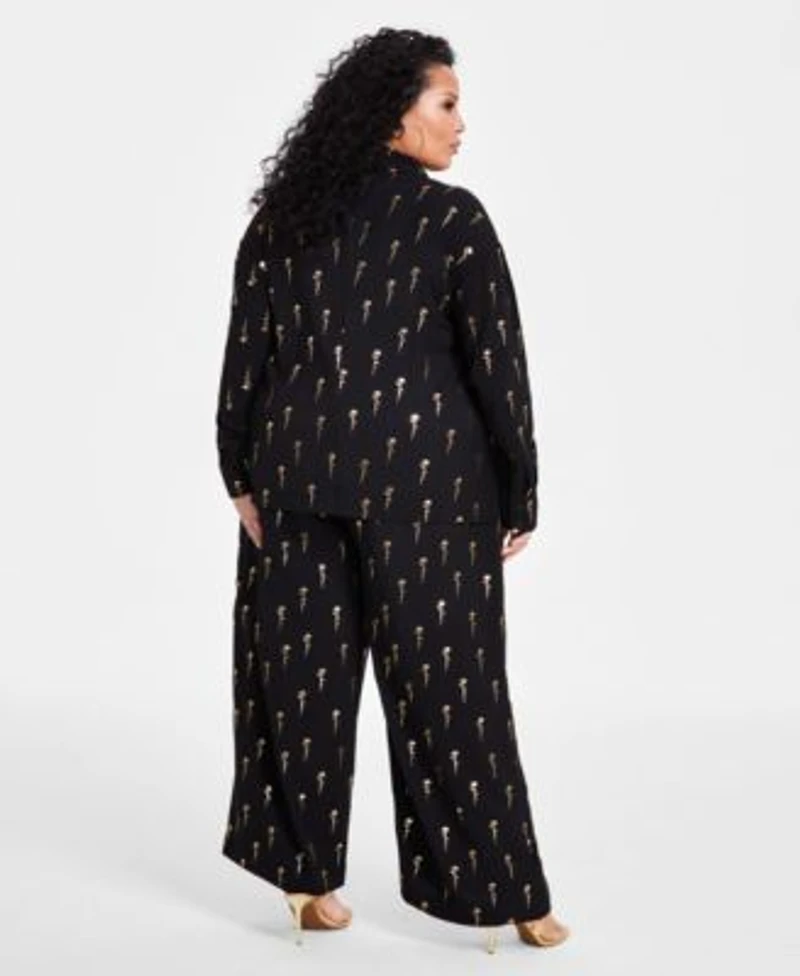 Nina Parker Metallic Print Blouse Matching Wide Leg Pants