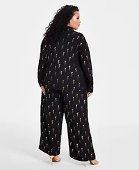 Nina Parker Metallic Print Blouse Matching Wide Leg Pants