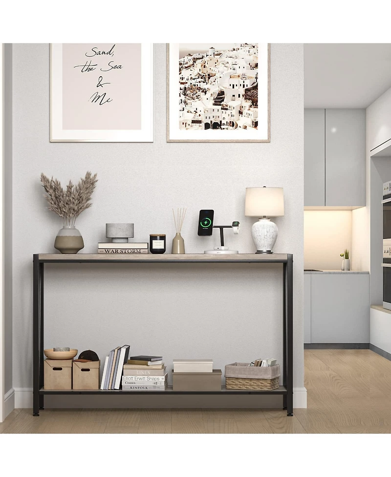 gaomon Side Table Entryway Table 2-Tier Console Table with Storage Narrow Sofa Table with V Design 43" Industrial Console Table for Hallway Entryway L