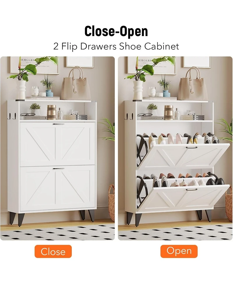 gaomon Shoe Cabinet with 2 Flip Drawers Hidden Wood Shoe Cabinet Freestanding Shoe Storage Cabinet Farmhouse Shoe Cabinet Storage Slim Shoe Cabinet fo