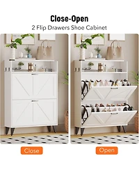 gaomon Shoe Cabinet with 2 Flip Drawers Hidden Wood Shoe Cabinet Freestanding Shoe Storage Cabinet Farmhouse Shoe Cabinet Storage Slim Shoe Cabinet fo