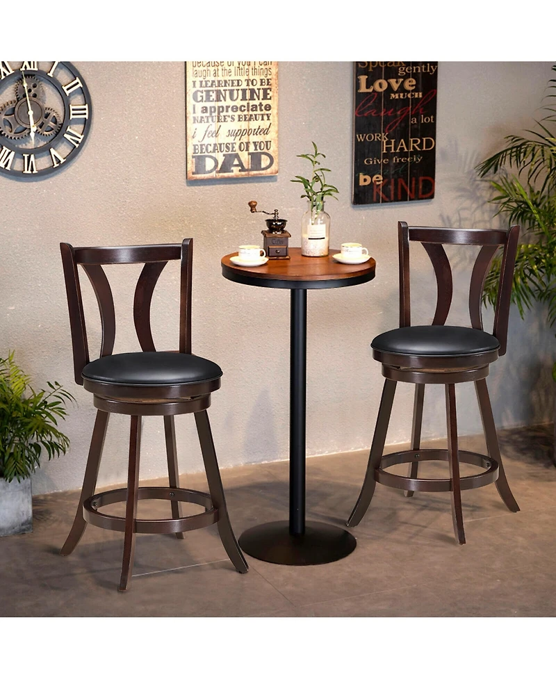 Gymax Set of 2 Swivel Bar stool 24'' Counter Height Leather Padded Dining Kitchen Chair