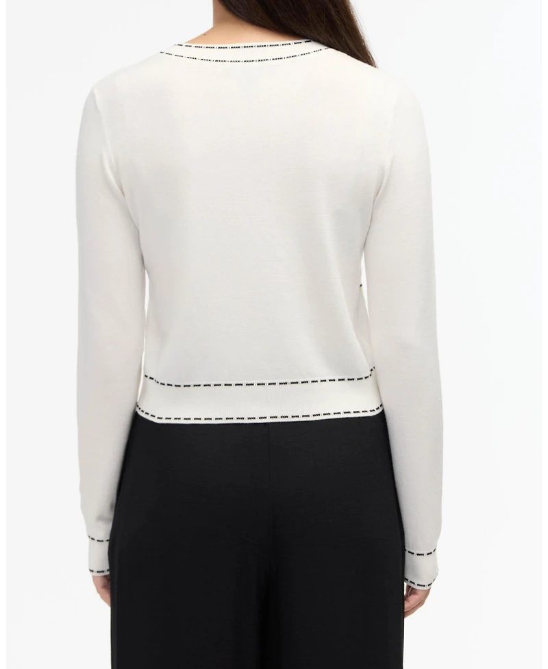 Ellen Tracy Women's Knit Cardigan with Contrast Stitch Detail