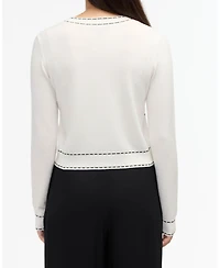 Ellen Tracy Women's Knit Cardigan with Contrast Stitch Detail