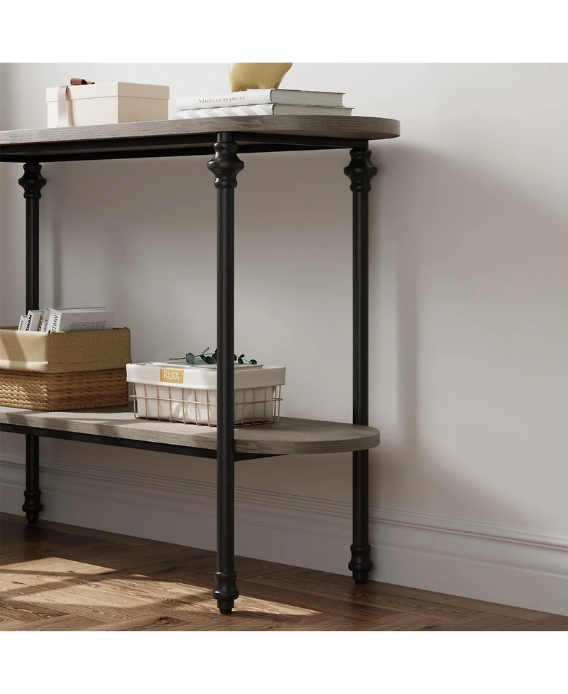 gaomon Narrow Entryway Table, 2 Tier Industrial Console Table with Storage Shelf, Thin Behind Couch Table, Farmhouse Skinny Sofa Table for Hallway, En
