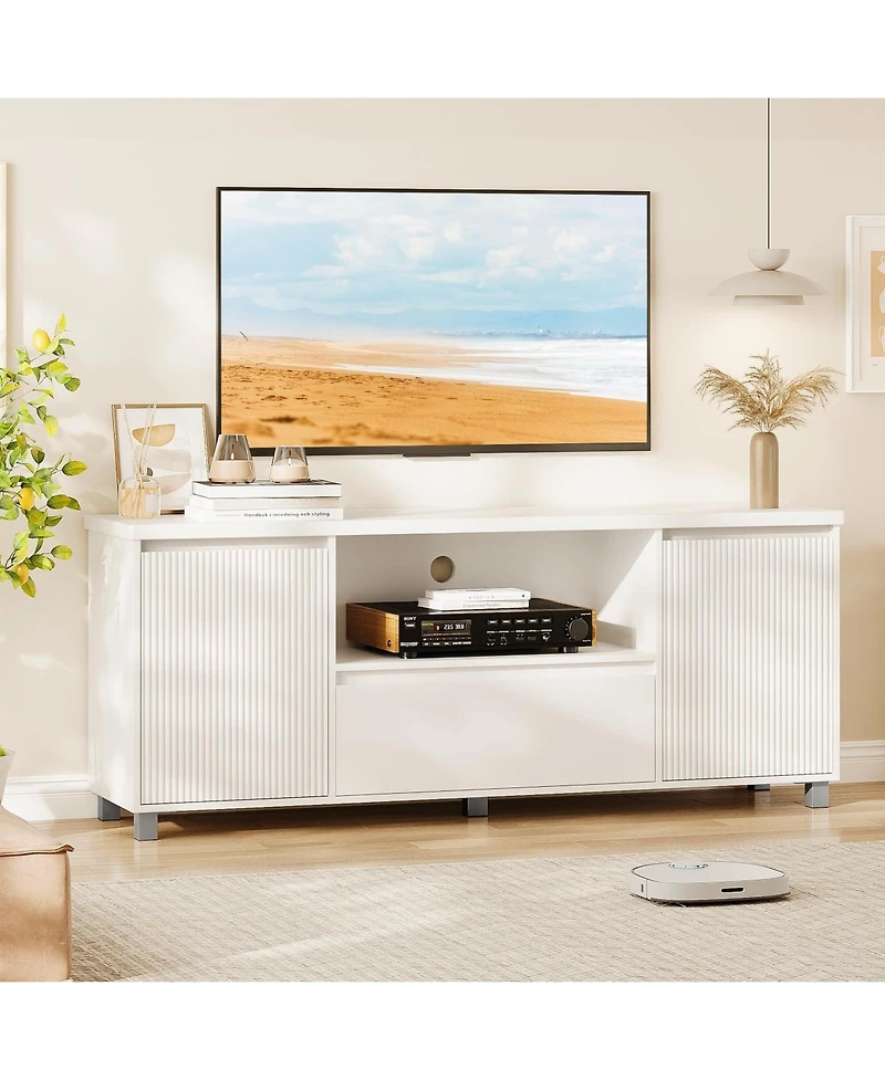 gaomon Fluted Tv Stand for 65 Inch Tv, Entertainment Center with Storage Drawer