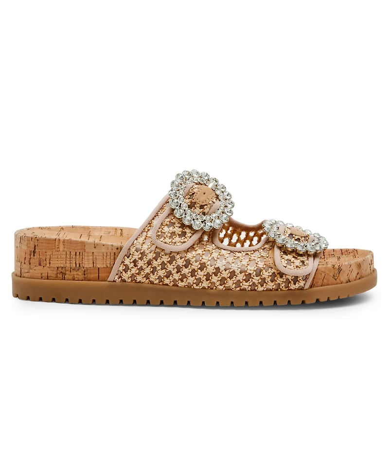 Anne Klein Women's Happy Double Band Embellished Buckle Footbed Sandals