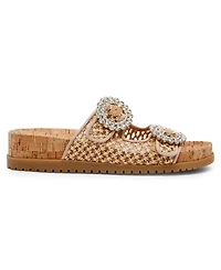 Anne Klein Women's Happy Double Band Embellished Buckle Footbed Sandals