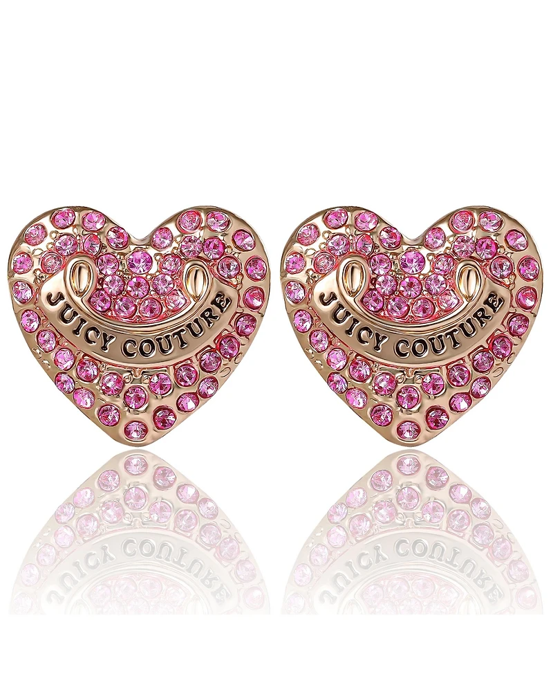 Juicy Couture Heart Crystal Stud Earrings - Gold-Tone with Crystals