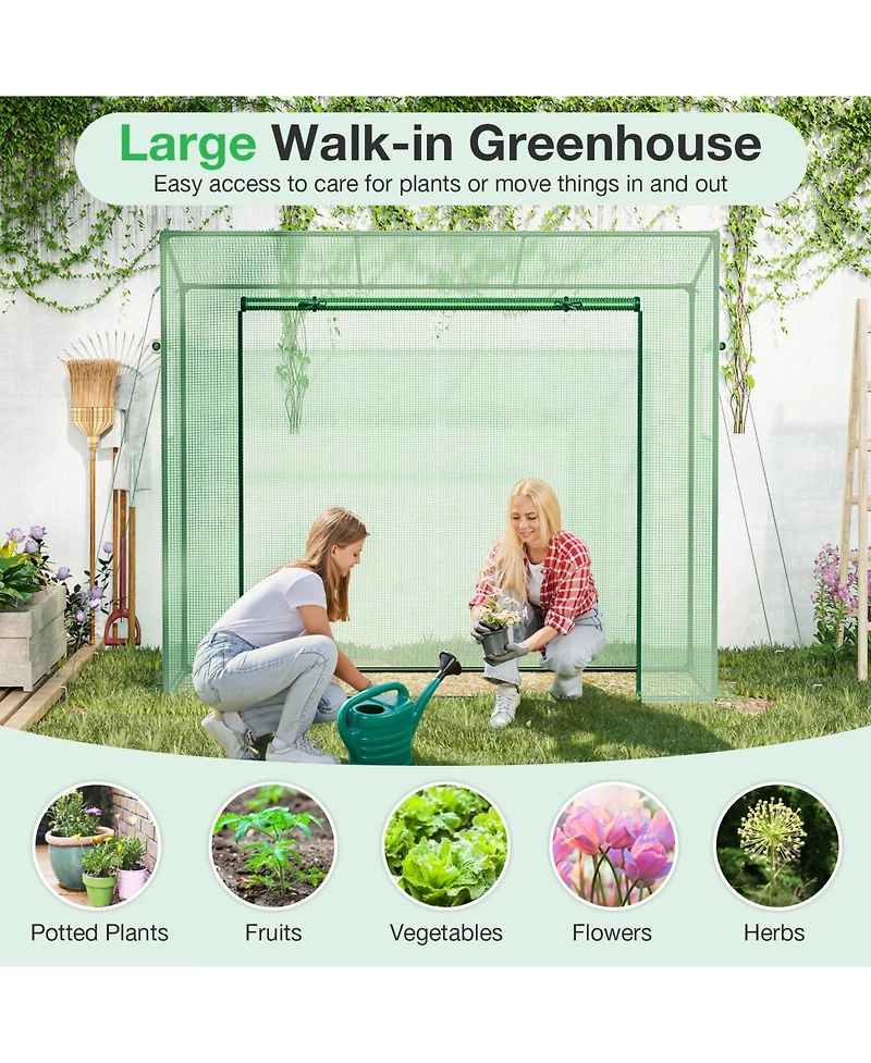 Outdoor Portable Walk-in Greenhouse with Pe Cover Heavy-Duty Metal Frame Roll-up Zipper Door